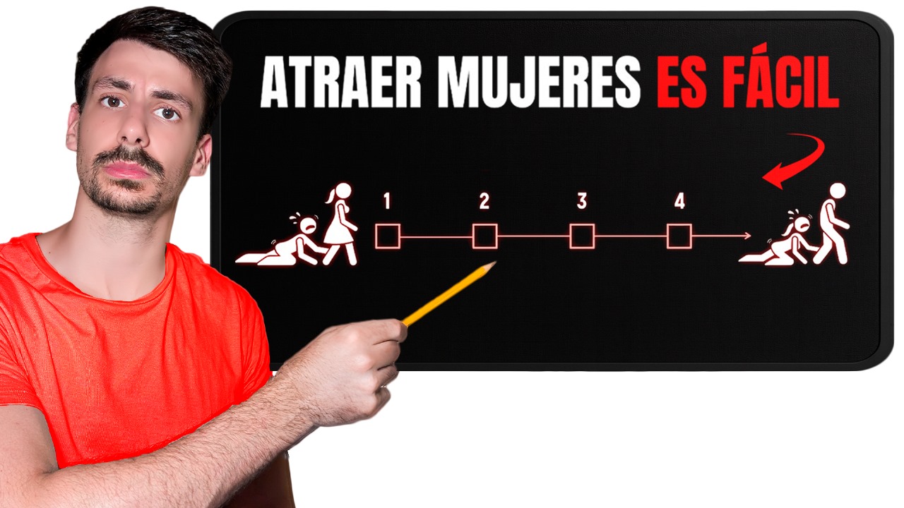 Hombre explicando en pizarra que atraer mujeres es fácil, señalando errores comunes de los hombres